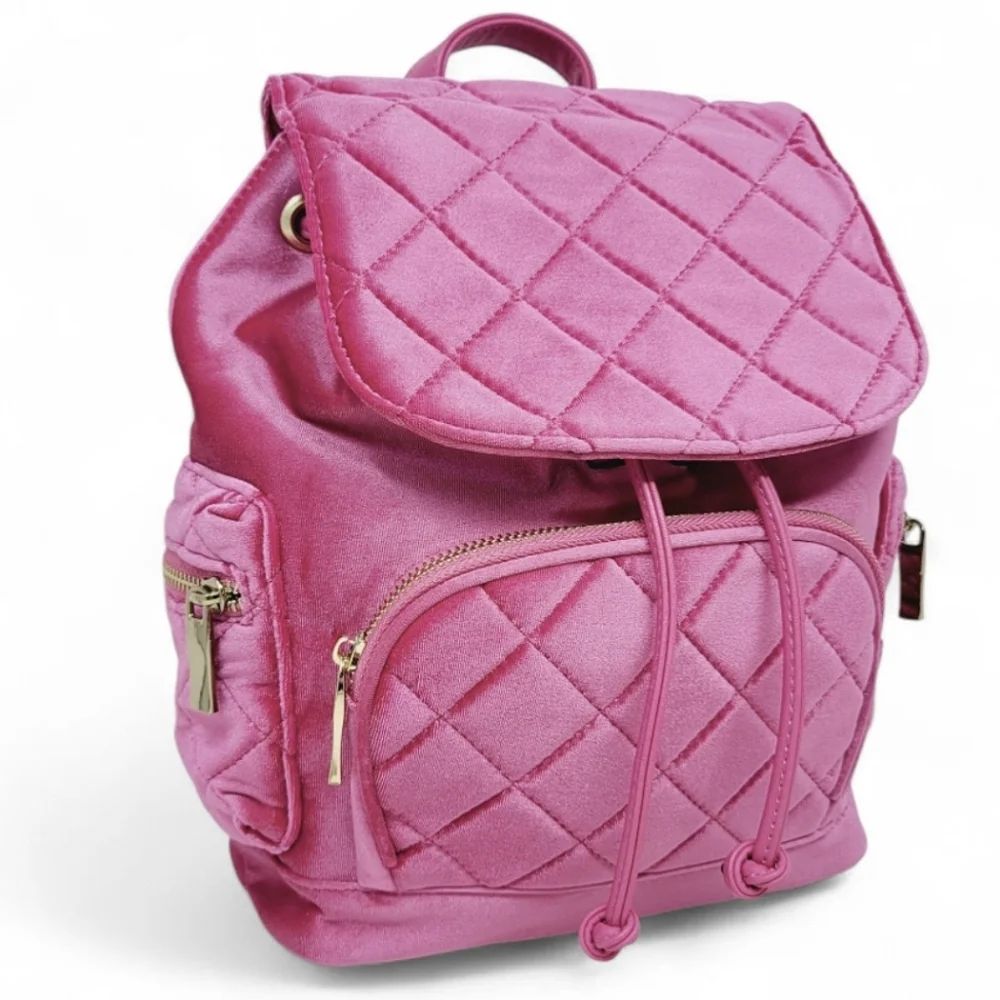Fuschia Pink Quilted Bucket Backpack Purse